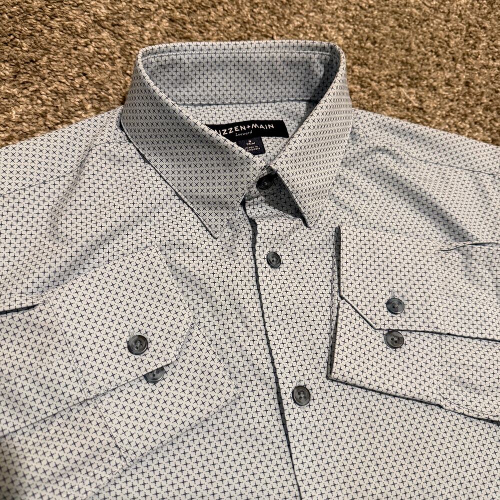 Mizzen+Main Leeward Trim Fit Dress Shirt Mens Small Gray Print